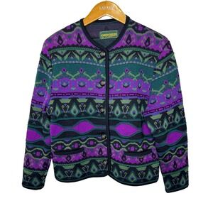 Vintage Geiger Button Front Cardigan Size 36 Purple/Green